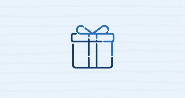 Simple icon of a wrapped gift with a bow on a light striped background.